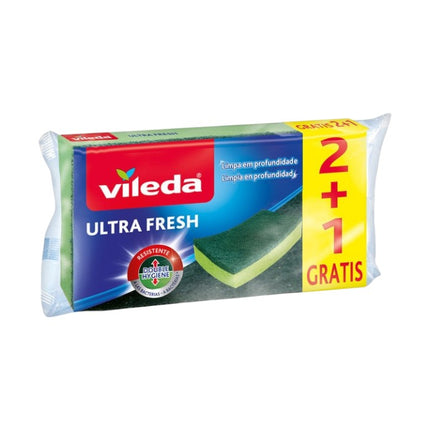 VILEDA Ultra Fresh Fibra y Esponja Antibacterianas – Pack 2 Unidades + 1 Unidad Gratis