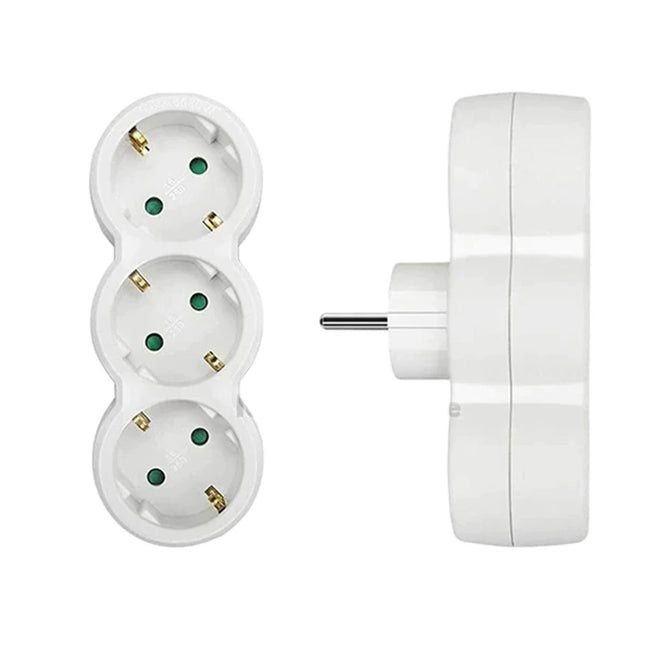 Schuko 3-Socket Vertical White Adapter with triple schuko plug 