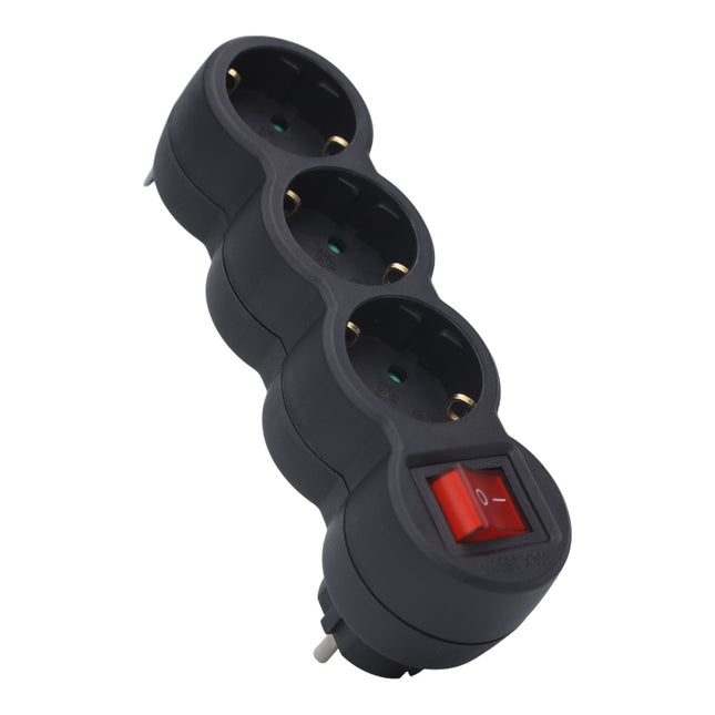 Enchufe Triple schuko de color Negro Con interruptor 3 Enchufes con interruptor Adaptador con Interruptor MAX.3680W 16A/250V Adaptador Ladrón Triple