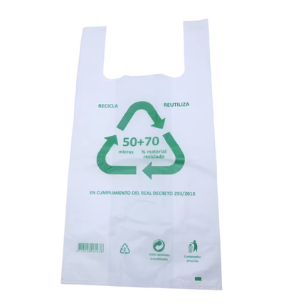 50/90/120 Eco-Friendly Bags with T-Shirt Handles 70% Recycled Material and 100% Recyclable 