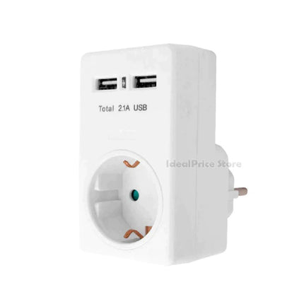 EXTRASTAR Base thief socket European schuko plug 16A + 2 USB charger ports 