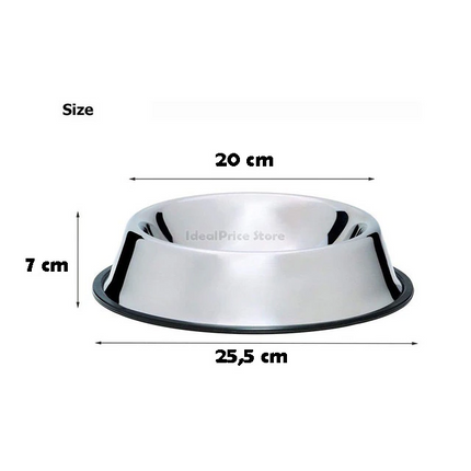 Dog Cat Pet Feeder Drinking Bowl Stainless Steel Feeder With Non-Slip Rubber Size SML XL Color Silver Chrome 