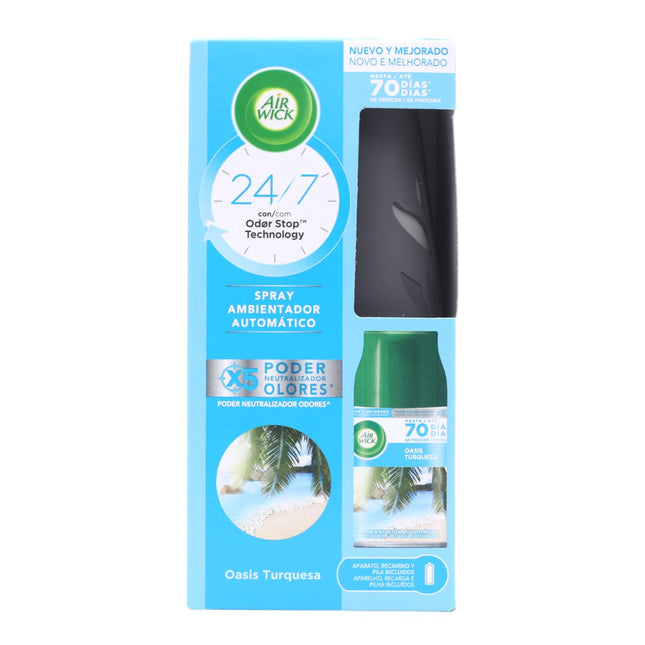 AIR WICK Freshmatic Device with rechargeable battery and 1 Automatic Spray Air Freshener Refill Essence with Turquoise Oasis Aroma 250 ml 