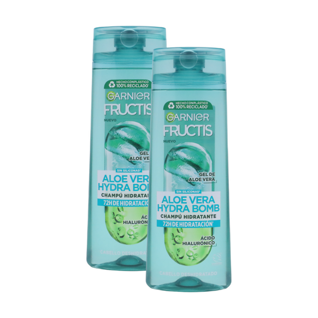 GARNIER Fructis Shampoo 760 ml (2 x 380 ml) Aloe Hydra Bomb Fortifying Shampoo with Vegetable Glycerin and Aloe Vera Gel bottle Indicated for Dehydrated Hair 