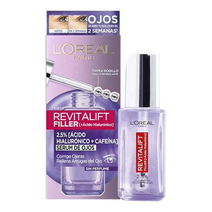 L'ORÈAL PARIS Dermo Expertise Revitalift Filler Eye Serum with Hyaluronic Acid and Caffeine, Fills Wrinkles and Corrects Dark Circles, Triple Roll-on, 20 ml 