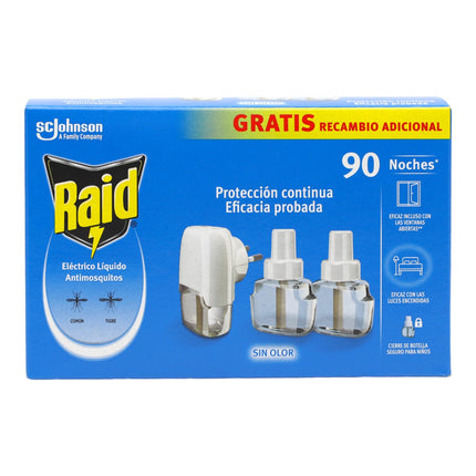 RAID Electric flying insecticide liquid anti-mosquitoes common and tiger odorless 1 diffuser + 2 refills 