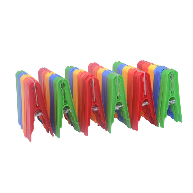 Pack of 60 Plastic Clothes Pegs in 5 colors: Yellow, Orange, Green, Blue and Red With Stainless Steel Metal Spring 