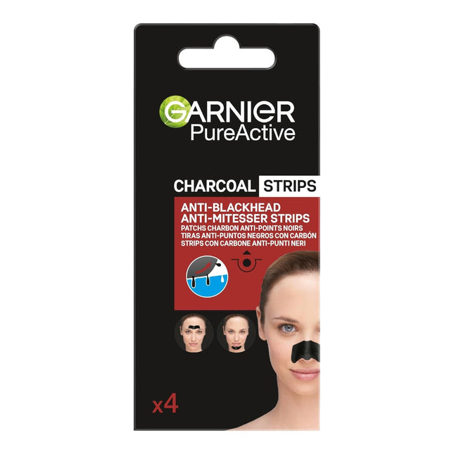 GARNIER Skin Active PureActive Charcoal Strips Anti Blackheads Pimples and Nose Pores 4 Strips 