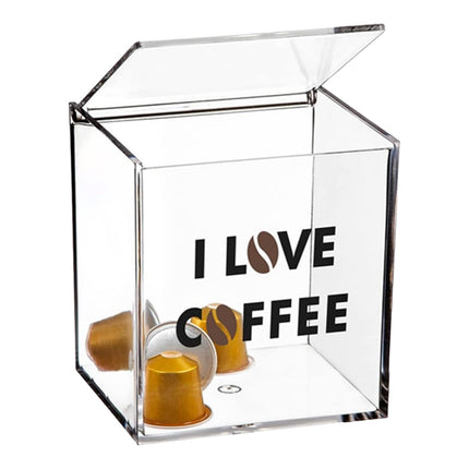 Caja para Cápsulas Café Metacrilato Transparente 10.5x12x13cm Soporte Portacapsulas para Cápsulas de Nespresso Dispensador Caja de Almacenamiento con Tapa