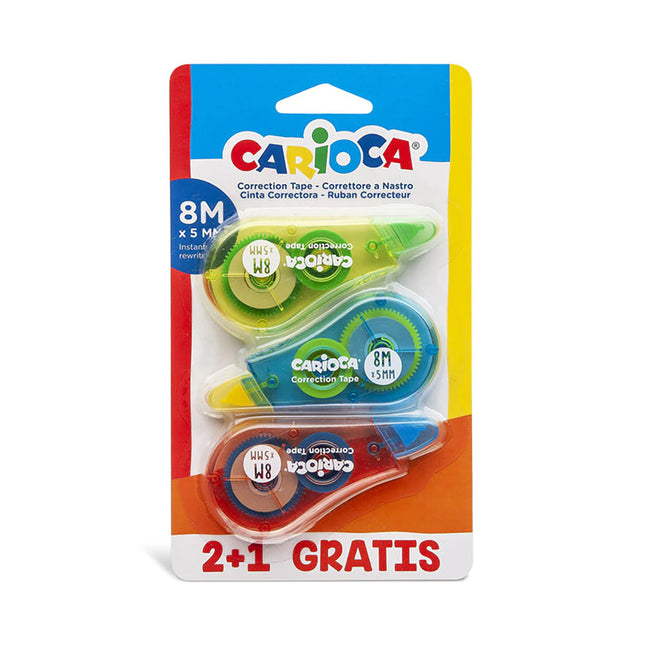 CARIOCA® Cintas correctoras, Cinta de corrección, 8m x 5mm, Set de 3 unidades, Material escolar/oficina