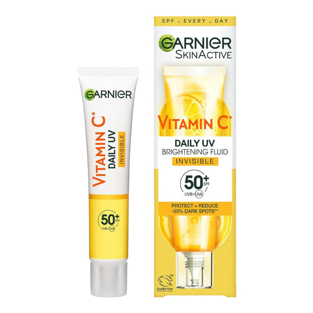 GARNIER Vitamina C Fluido Antimanchas Anti-UV Diario Invisible FPS50+ Protege Previene y Reduce las manchas para todo tipo de pieles 40 ml