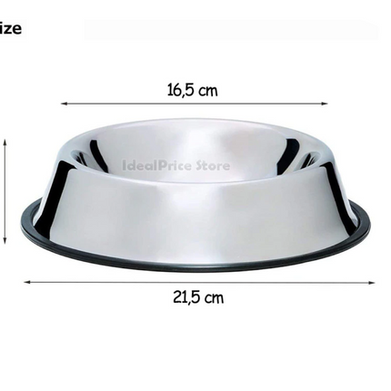 Dog Cat Pet Feeder Drinking Bowl Stainless Steel Feeder With Non-Slip Rubber Size SML XL Color Silver Chrome 