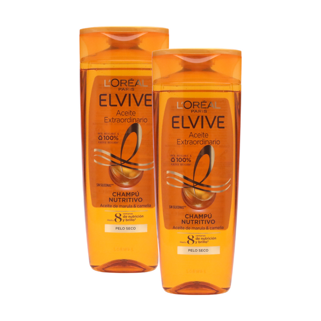 ELVIVE L'ORÉAL Nutritivo de Aceite Extraordinario Champu Indicado Para Pelo Seco 760 ml (2 x 380 ml)