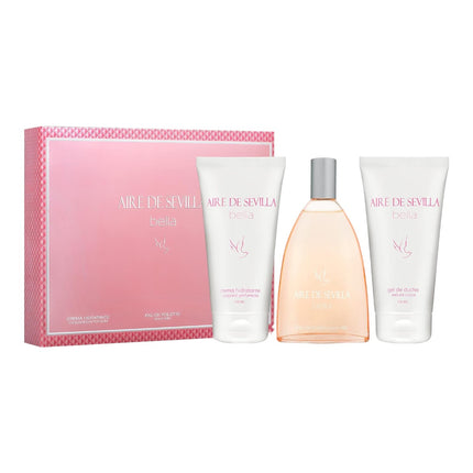 AIRE DE SEVILLA Bella Estuche de cosmética para mujer con Perfume Gel de ducha suave y Crema Hidratante corporal perfumada Cofre de regalo de ritual perfumado (150 ml cada uno)