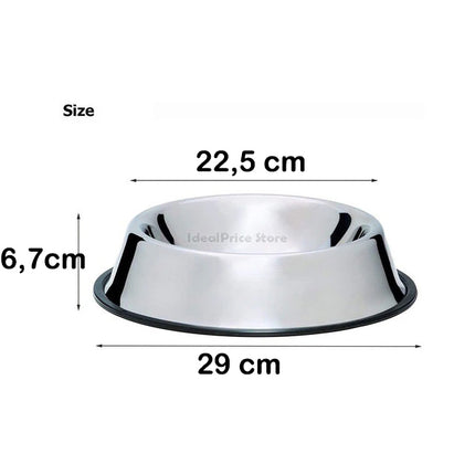 Dog Cat Pet Feeder Drinking Bowl Stainless Steel Feeder With Non-Slip Rubber Size SML XL Color Silver Chrome 