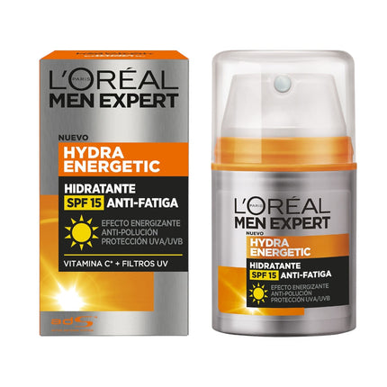 L'OREAL MEN EXPERT Crema de día Hidratante Anti-Fatiga 24h con SPF15 Hydra Energetic dosificador  con vitamina C + filtros UV  50 ml