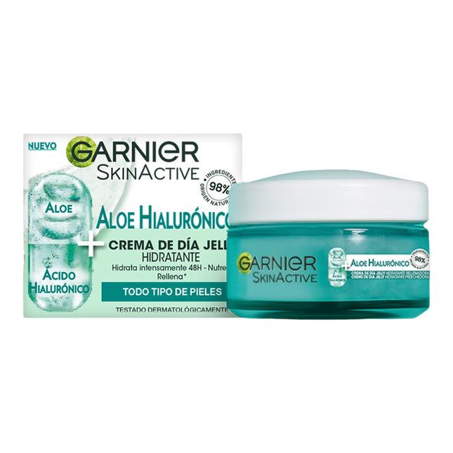 GARNIER Skin Active crema de día hidratante Aloe Hialurónico con aloe vera + ácido hialurónico para todo tipo de pieles tarro 50 ml