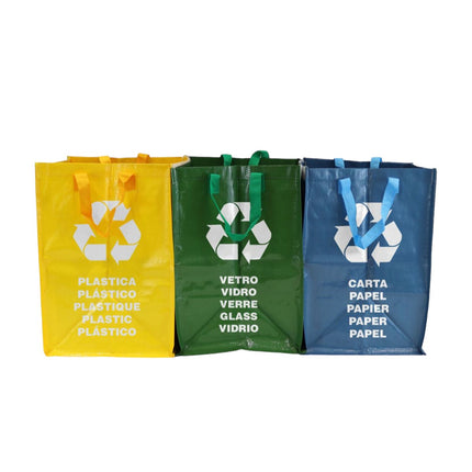 Set of 3 Raffia Bags for Recycling Plastic, Glass, Paper, 3 units of 44 x 32 x 31.5 cm 