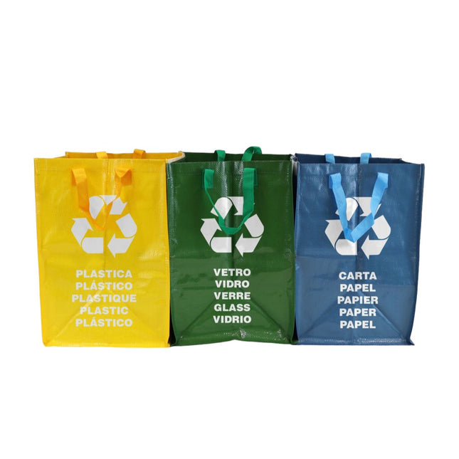 Set of 3 Raffia Bags for Recycling Plastic, Glass, Paper, 3 units of 44 x 32 x 31.5 cm 