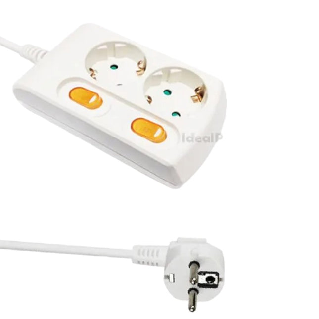 Power Strip With Individual Switches 1 Main Switch, 3680W, 250V, 1.5M, White 