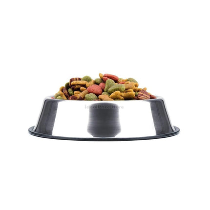 Dog Cat Pet Feeder Drinking Bowl Stainless Steel Feeder With Non-Slip Rubber Size SML XL Color Silver Chrome 