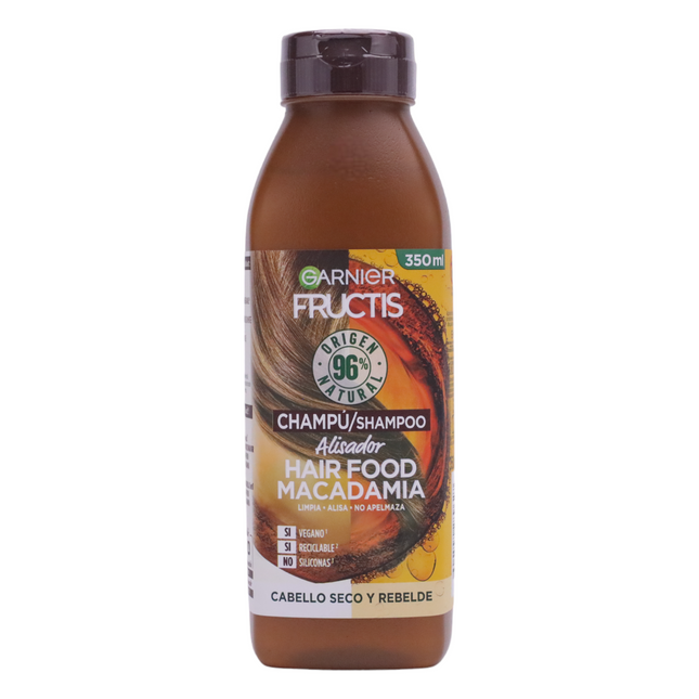 GARNIER Fructis Champú Macadamia Alisador, indicado para Cabello Seco y Rebelde, Origen 96% Natural 350 ml