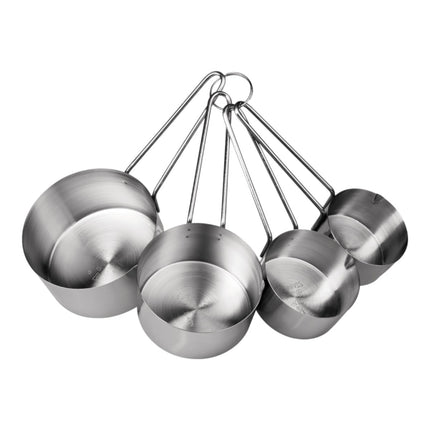 collection Kit of 4 Cups Measuring Ingredients Silver Colored Stainless Steel Bowls, American Cups Scale 