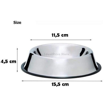 Dog Cat Pet Feeder Drinking Bowl Stainless Steel Feeder With Non-Slip Rubber Size SML XL Color Silver Chrome 