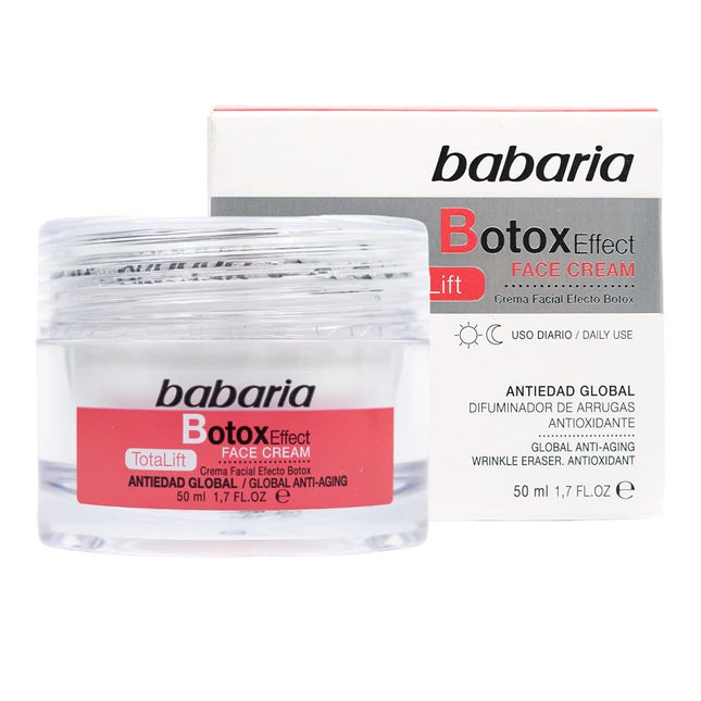 Babaria Crema Facial Botox Effect Total Lift Crema Facial Anti Arrugas Efecto Antioxidante y Antiedad con Tripéptido Botox-Like Vitamina E y Escualano 100% Vegano 50 ml