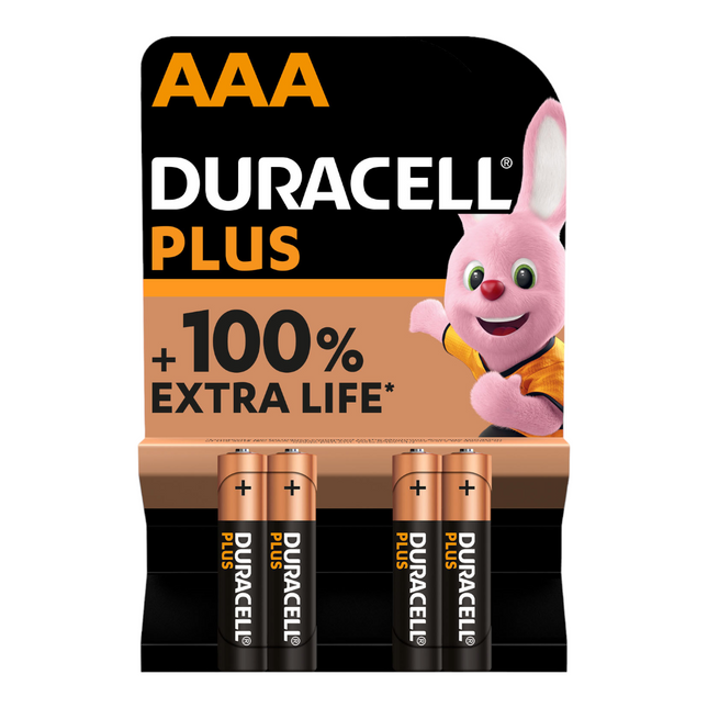 Duracell Battery Plus Power Pack 4 AAA 1.5V Alkaline Batteries MN2400 