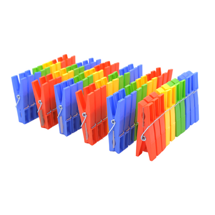 Pack of 60 Plastic Clothes Pegs in 4 colors Yellow, Orange, Green and Blue With Stainless Steel Metal Spring 7.5 x 1.0 x 1.5 cm 