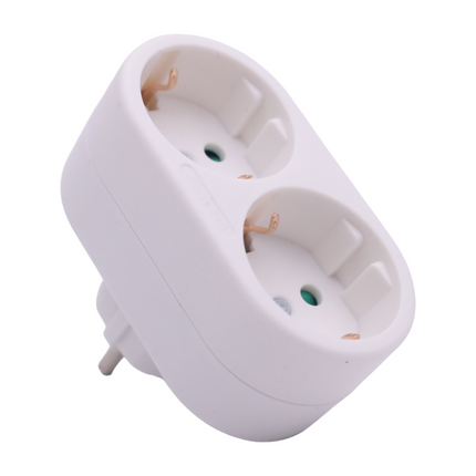 White double schuko plug MAX.3680W 16A/250V Double adapter with 2 sockets 