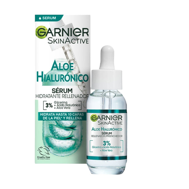 GARNIER Skin Active sérum hidratante rellenador con aloe vera + ácido hialurónico + glicerina Aloe Hialurónico dosificador 30 ml