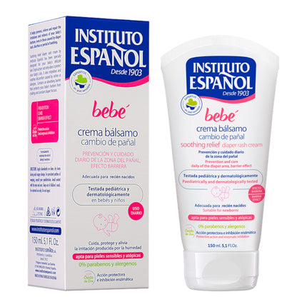 INSTITUTO ESPAÑOL Crema Bálsamo bebé cambio de pañal Prevenvión y cuidado diario de la zona del pañal Efecto barrera 150 ml