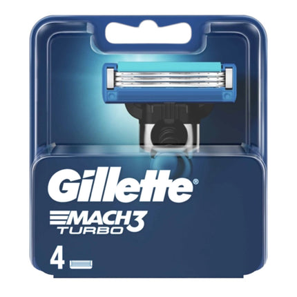 Gillette Mach3 Turbo Cuchillas de Afeitar Hombre, Paquete de 4 Cuchillas de Recambio (el embalaje puede variar)