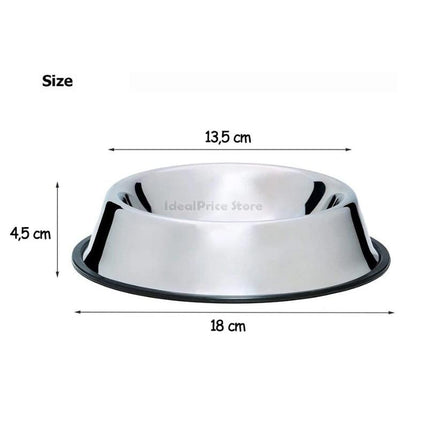 Dog Cat Pet Feeder Drinking Bowl Stainless Steel Feeder With Non-Slip Rubber Size SML XL Color Silver Chrome 