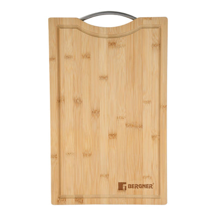 Bergner Bamboo Cutting Board Easy Clean BBQ Chopping Board with Stainless Handle 40X25X1.9CM 