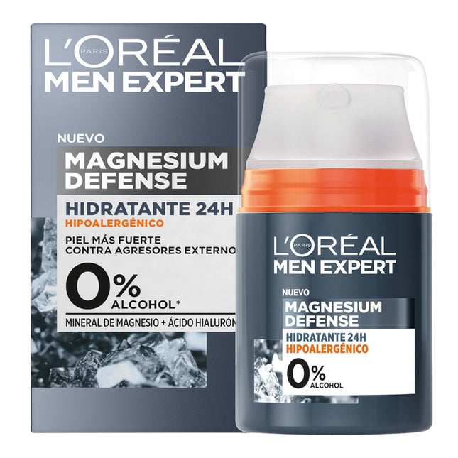 L'OREAL MEN EXPERT 24H Moisturizing Day Cream Hypoallergenic Magnesium Defense 0% alcohol with magnesium mineral + hyaluronic acid 50 ml dispenser 