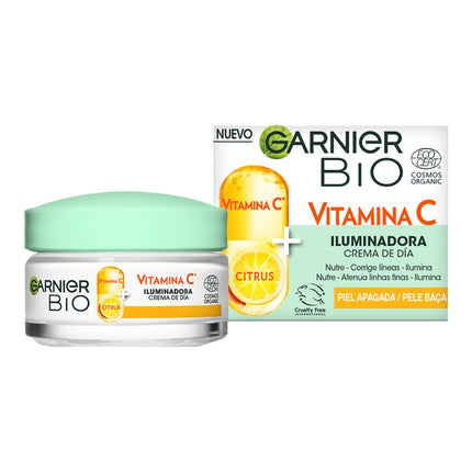 GARNIER Bio crema de día iluminadora Vitamina C para piel apagada tarro Nutre - Corrige líneas - Ilumina 50 ml