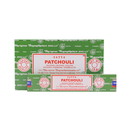 Satya Pack de 12 cajitas 15g de Incienso Patchouli