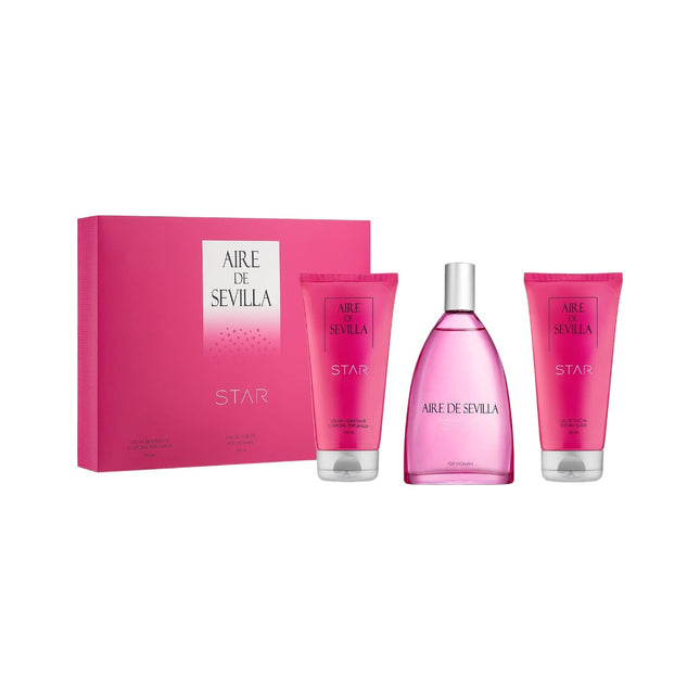 AIRE DE SEVILLA STAR Women's cosmetic case with Perfume Gentle shower gel and scented body moisturizing cream Scented ritual gift box (150 ml each) 