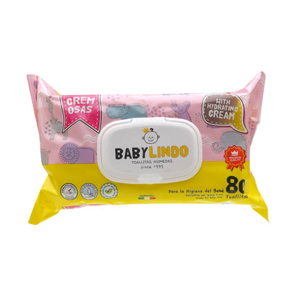 Baby Lindo Toallitas bebé de 80 piezas cada bolsa con Crema Hidratante - El envase puede variar