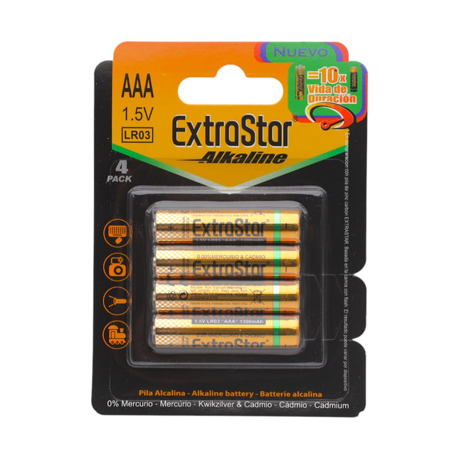 Pack de 4 Pilas AAA Alcalinas 1.5V - Larga Duración 1300 mAh