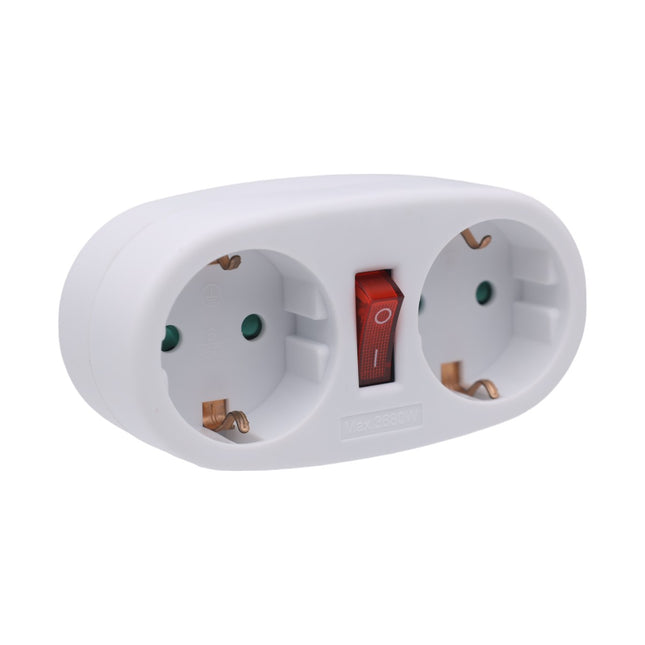 Enchufe doble schuko de color blanco con interruptor MAX.3680W 16A/250V