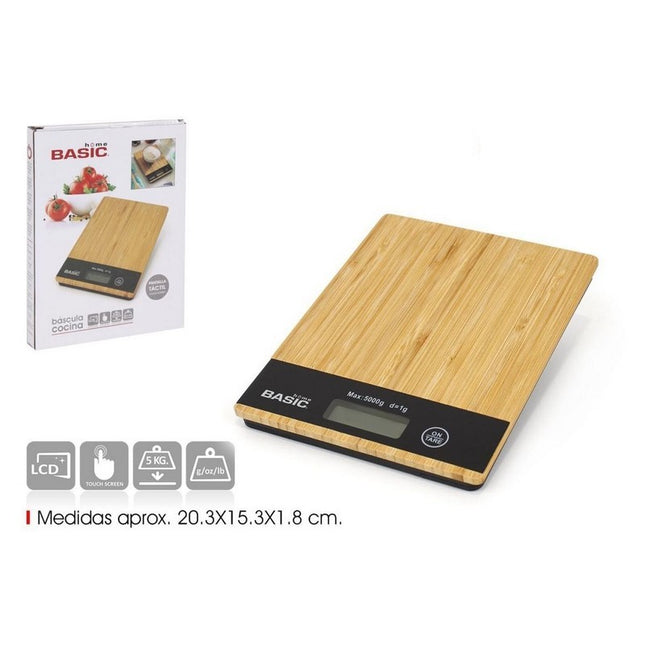 Kitchen Scale Maximum weight capacity of 5 kg LCD display Bamboo casing also suitable for weighing letters tare function 