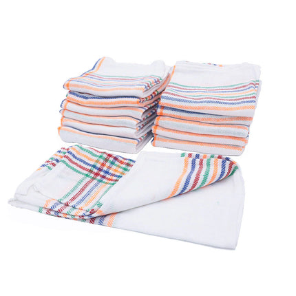 Set of 12 Dishcloths, 80% Cotton Kitchen Towels, 12 Unit Savings Pack in Colors with Blue Green Red Stripes, Dishcloth 