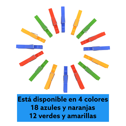 Pack de 60 Pinzas de plástico para la Ropa en 4 colores Amarillo ,Naranja ,Verde y Azul Con muelle metálico Inoxidable 7,5 x 1,0 x 1,5 cm