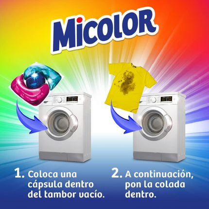 Micolor Bolsas con 25 Cápsulas Cada una – Detergente para Ropa de Color, Poder Quitamanchas, Protege los Colores y Formato Sostenible