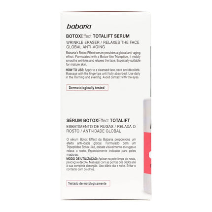 Babaria Sérum Botox Effect Total Lift Difumina las Arrugas y Relaja el Rostro Efecto Antiedad con Tripéptido Botox-Like y Emolientes 100% Vegano 30 ml