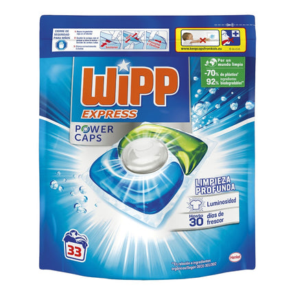 Wipp Express Power Caps Detergente en Cápsulas para Lavadora 33 Dosis Limpieza Profunda, Eficaz en Agua Fría